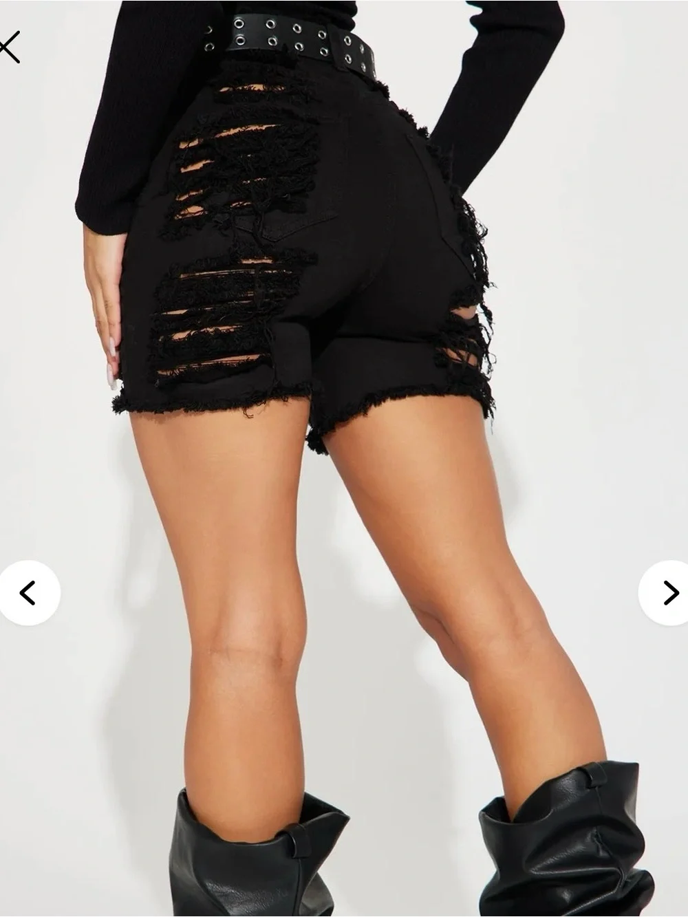 Ripped High-Waist Black Denim Shorts